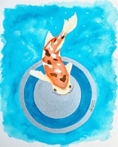 Koi on Silver - Original Artwork Watercolor Gouache Painting 11&quot;x14&quot; Frame Ready - £96.47 GBP