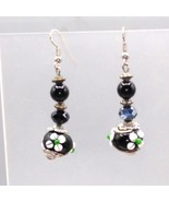 Dangling Black and White Art Glass Earrings Unique Lampwork Wedding Cake... - £38.22 GBP