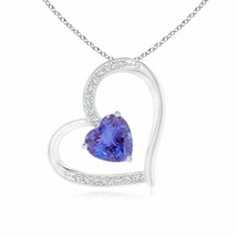 ANGARA Tanzanite and Diamond Tilted Heart Pendant in 14K Solid Gold | 18&quot; Chain - £634.42 GBP