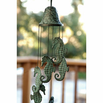 Ebros Seahorse Wind Chime Seahorses Float Under a Patina Brass Bell - $55.99