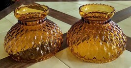 Pair of Crimp Top Amber Diamond Quilt Glass Student Oil Lamp Shades (7&quot; ... - £27.33 GBP