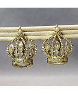 Vintage Rhinestones &amp; Faux Pearl Royal Crown Gold-tone Clip-on Earrings ... - £19.36 GBP