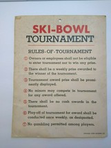 Chicago Coin Ski Bowl Arcade Game Tournament Paper Rules Chart Vintage 1956 - £28.40 GBP