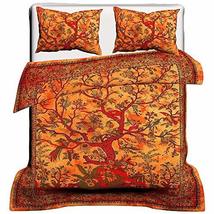 Orange Tree of Life Handmade Mandala Duvet Cover Queen Size Hippie Bedspread Cot - £38.74 GBP