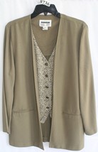Dani Max Lois Snyder Olive Cream Long Sleeve Jacket Attached Vest Sz 10 #8736 - £9.84 GBP