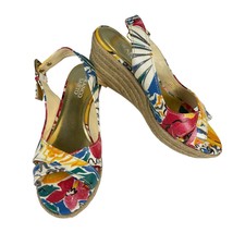 Franco Sarto Sandals Womens Size 7 M Floral L-Comedy Open Toe Wedge Espadrille - £14.67 GBP