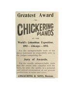 Chickering Piano World&quot;s Fair 1894 Advertisement Victorian Instrument 2 ... - $27.41 CAD