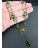 ESTATE SALE NECKLACE antique brass green ART DECO 17 1/4&quot; - $1,490.59 MXN