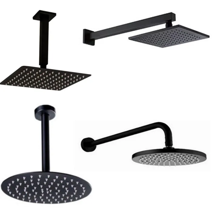 House Home Black Round and Square Rain Shower Head Ultrathin 2 mm 8 10 12 16 Inc - $53.00