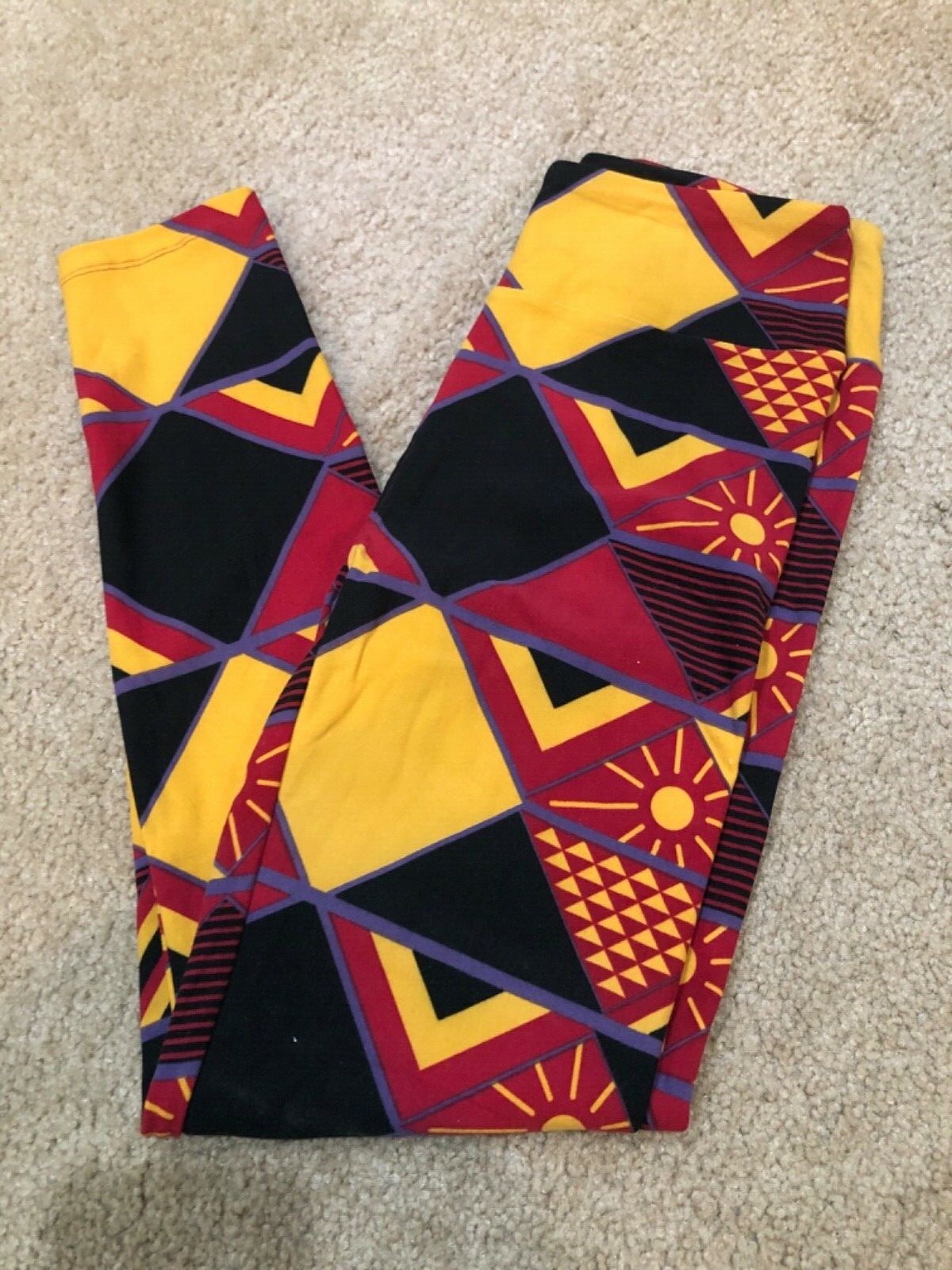 LuLaRoe New One Size OS Leggings Mustard Gold Burgundy Black Aztec Sun 2... - $11.30