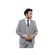 Men 3pc European Vested Suit WESSI by J.VALINTIN Slim Fit JV40 Gray Blue Plaid image 2