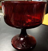 Hoosier Glass #4031 Ruby Red Compote Tree Bark Pattern 1950&#39;s Marked - Beautiful - $27.23