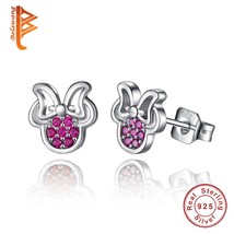 BELAWANG New 925 Sterling Silver Pink Sparkling Crystal Minnie Earrings Compatib - £11.87 GBP