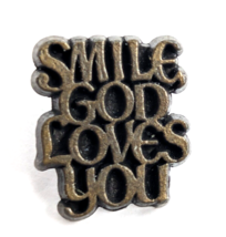 VTG Smile God Loves You Bronze Tone Lapel Pin Religious Christian Jewelry - £7.50 GBP