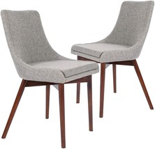 Canglong Set Of 2 Grey Upholstered Fabric Chairs With Solid Wood Legs For - £212.58 GBP