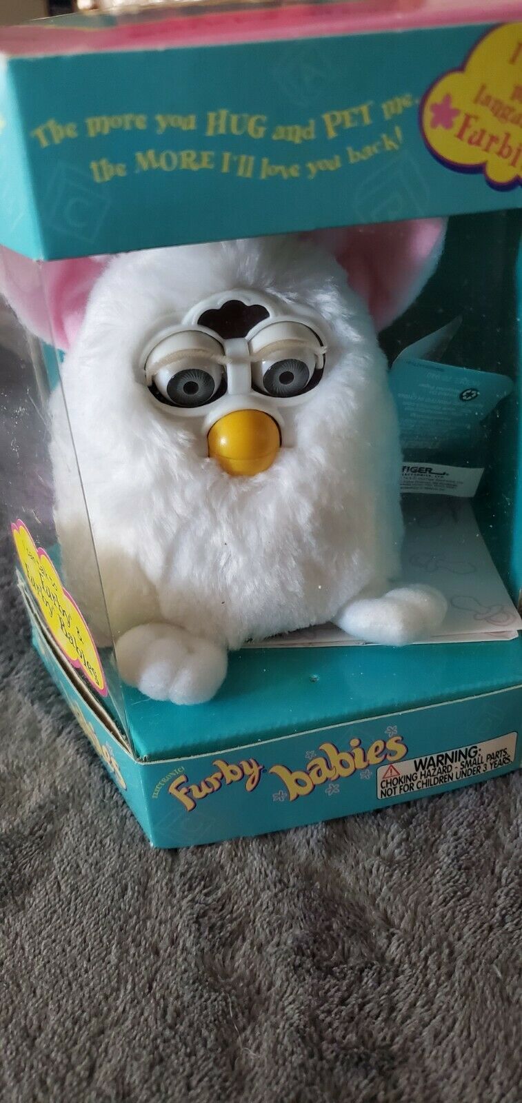  1998 Furby Black with Blue Eyes, Pink Ears and White