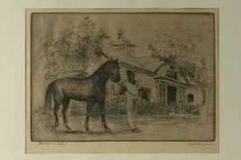 Vintage Art Original Pen Ink Pencil BLUEGRASS IDOL Horse &amp; Jockey Keiit Hagaman - £76.03 GBP