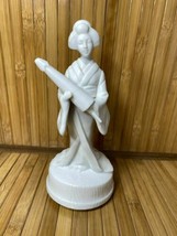 Vintage White Porcelain Japanese Geisha with Umbrella Music Box Figurine... - $62.00