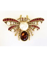 Vintage JOAN RIVERS Butterfly Pin Brooch Moth Bee Crystals Pearl 1990s A... - £50.30 GBP