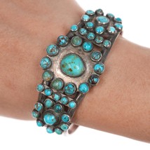 6 3/8&quot; 30&#39;s-40&#39;s Navajo stamped silver turquoise cluster cuff bracelet - $985.05