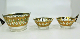 Culver Valencia Gold Green Glass Ice Bucket Fruit Berry Bowl Set of 3 Vintage - £75.19 GBP