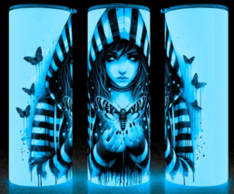 Glow in the Dark Gothic Girl with Black Moth and Butterflies Cup Mug Tumbler - £18.06 GBP