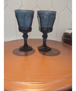 Two (2) Vintage Fostoria Virginia 6&quot; Dark Blue 6 Oz Wine Goblets - £11.73 GBP