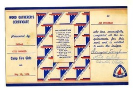 Camp Fire Girls Wood Gatherers Certificate 1964 Dallas County Council - $14.85