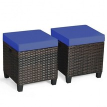 2 Pieces Patio Rattan Ottoman Set with Removable Cushions-Navy - Color: ... - $161.97