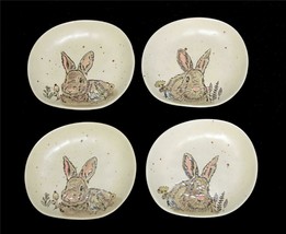 4 Inhomestylez Embossed Shiny Bunnies Matte Uneven 5-7/8&quot; Tan Appetizer ... - £31.09 GBP