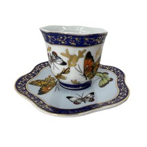 Baum Brothers Formalities tea cup demitasse and saucer Butterfly print cobalt  - £11.87 GBP