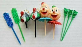 Vintage Mixed Lot of 9 Cake Picks &amp; Cupcake Toppers Clown Turkey MIsc PB... - $18.99