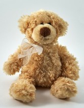Gund Plush Bear Butterscotch Stuffed Animal White Bow 9&quot; Tall #46396 - £8.60 GBP