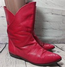 Bandolino Italy Vintage Leather Suede Lined Pull On Flat Boots Red 10&quot; T Sz 9.5 - £32.43 GBP