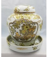 RARE Set Of Gold Imari Chinoiserie Japan Handpainted Ginger Vase &amp; Trink... - £48.23 GBP
