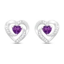 Valentine&#39;s Gift Lab Created Amethyst 14K White Gold Over Heart Stud Earrings - £30.62 GBP