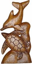Beautiful Hand Carved Mahogany Wood Double Turtle Dolphin Ocean Coral Wall Art - $29.64