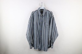 Vintage 90s Streetwear Mens XL Faded Striped Color Block Denim Button Do... - £35.65 GBP
