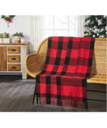 Christmas Red Black Buffalo Plaid Woven Throw Blanket 50x60 Country Farm... - $33.90