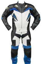 Custom Men Black White Blue Colors Motorcycle Jacket Pant Genuine Leather Suit - £232.97 GBP
