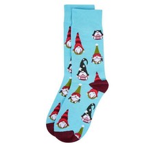 Men&#39;s Gnome Christmas Crew Sock Blue Cotton Blend Holiday Gift Stocking ... - £10.94 GBP