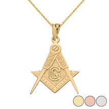 14K Solid Gold Masonic Freemason Compass and Square Letter G Pendant Necklace - £162.97 GBP+