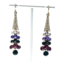 Purple Charcoal Crystal Chandelier Earrings 2.5 in - £11.07 GBP