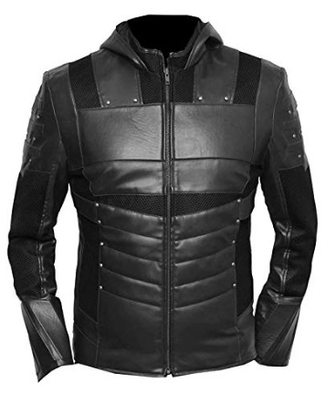 Mens Leather Jacket Arrow Oliver Green Hoodie Black  - $149.99