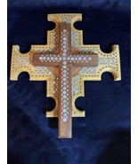 Wooden Double Cross Beautifully Sculptured With Many Details - $24.74