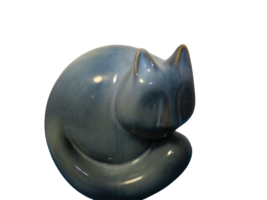 Vintage Abstract Ceramic Bisque Cat Statue Brown &amp; Blue Drip Glaze Sculp... - $25.74