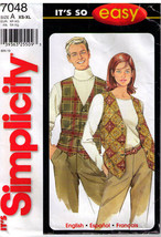 2001 Misses&#39;, Men&#39;s or Teen&#39;s VESTS Simplicity Pattern 7048 Sizes XS-XL ... - £9.59 GBP