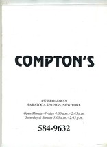 Compton&#39;s Menu Broadway in Saratoga Springs New York  - £14.19 GBP