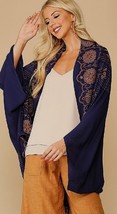 NEW Gigio by UMGEE S M L Slate Blue Embroidered Eyelet Detail Cocoon Kimono - £19.62 GBP