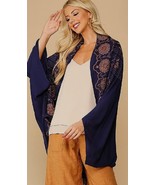 NEW Gigio by UMGEE S M L Slate Blue Embroidered Eyelet Detail Cocoon Kimono - £19.62 GBP